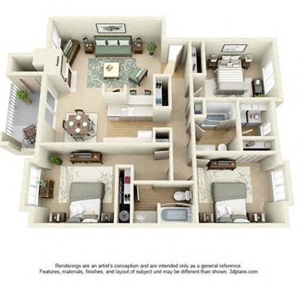 Capitol City 3 Bedroom 2 Bath Floorplan